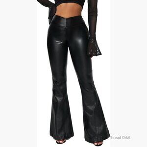 High Waisted Faux Leather Flare Leggings Bell Bottoms Women's Pants